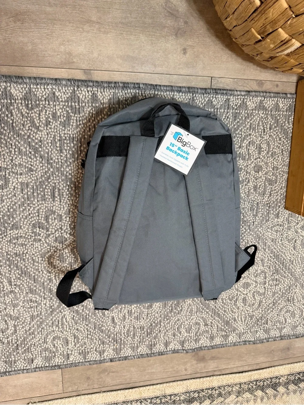 New Kids Gray Everyday Backpack 15” Classic Zip Book Bag with Front Zip Pocket